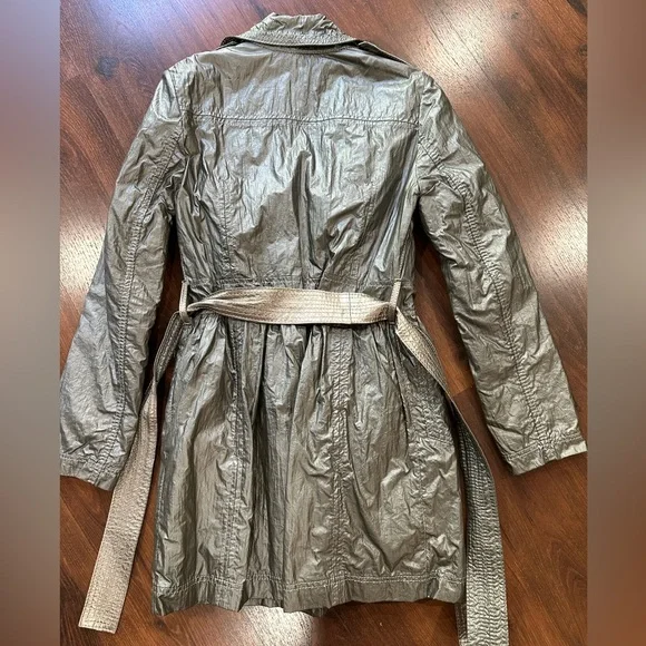 Societa Rare Vintage Women’s Metallic Coat with Leather Garn. Size 38, Italy Y2K - Picture 4 of 14